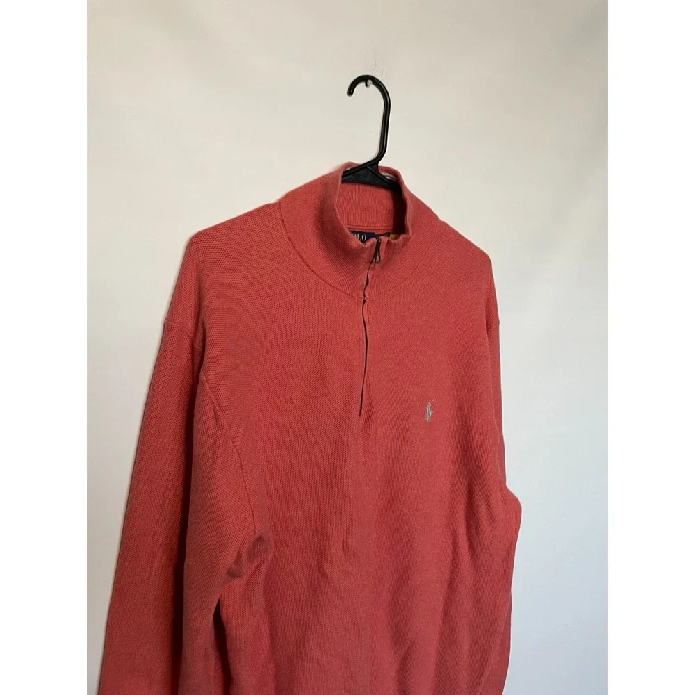 Polo Ralph Lauren 1/4 Zip Sweater Mens XXL Coral Pink Pima Cotton Pique Pony
